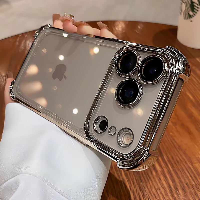Luxury Electroplate Shockproof Transparent Phone Case for Iphone 11 12 13 14 15 16 17 Pro Max plus Air Clear Bumper Cases Cover
