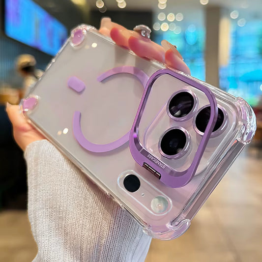 Luxury Magnetic Shockproof Phone Cases for Iphone 17 16 15 14 13 12 Pro Max 11 for Magsafe with Glass Lens Protector Stand Cover