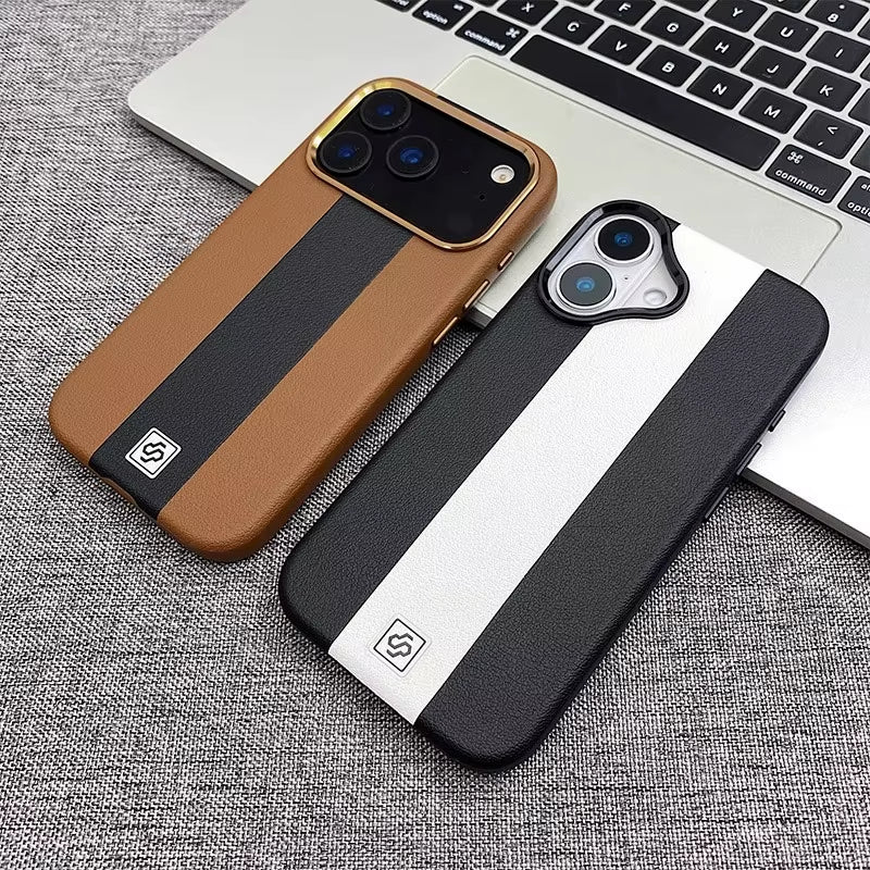 HOCE Splicing Leather Magnetic Case for Iphone 17 Air 16 15 14 13 Pro Max for Magsafe Wireless Charging Shockproof Hard Cover