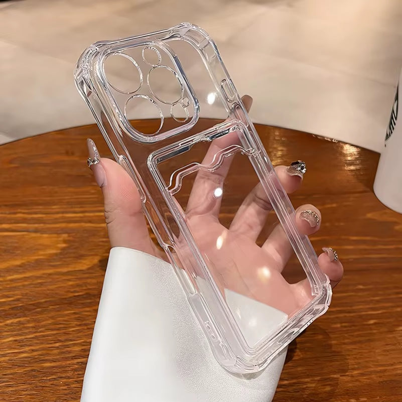 Transparent Wallet Card Slot Case for Iphone 11 12 13 14 15 16 17 Pro Max Air plus Soft Silicone Cover for Iphone Xs Xr Max