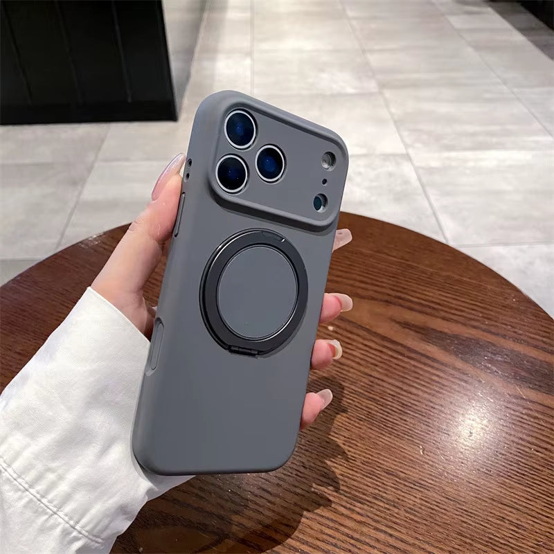 Luxury Liquid Silicone Solid Color Bracket Magnetic Phone Case for Iphone 17 Air 16 15 14 plus 13 12 Pro Max Shockproof Cover