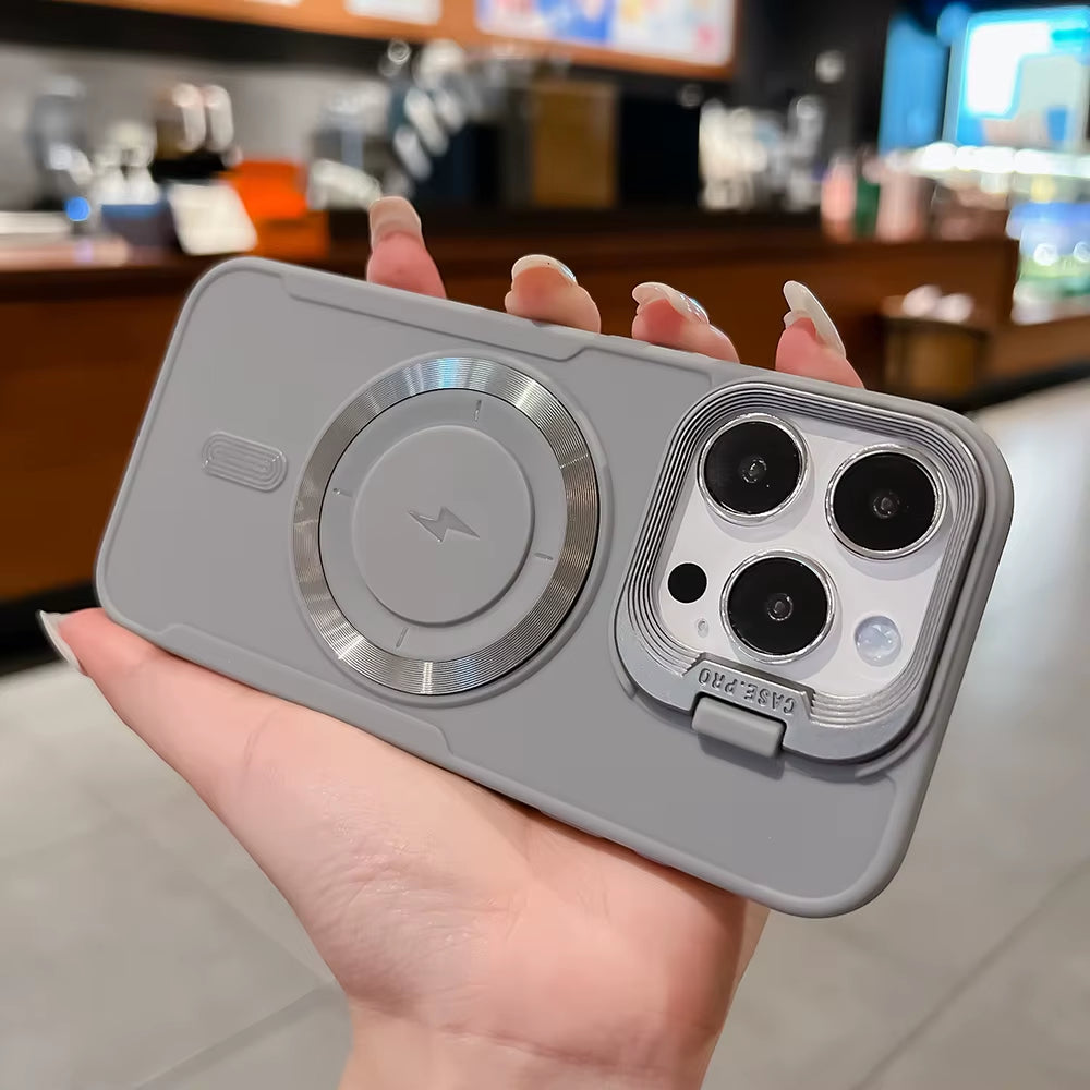Luxury Flip up Lens Holder Magnetic Case for Iphone 17 Air 16 Pro Max 14 15 13 12 11 Pro plus Magsafe Charge Soft Silicone Cover
