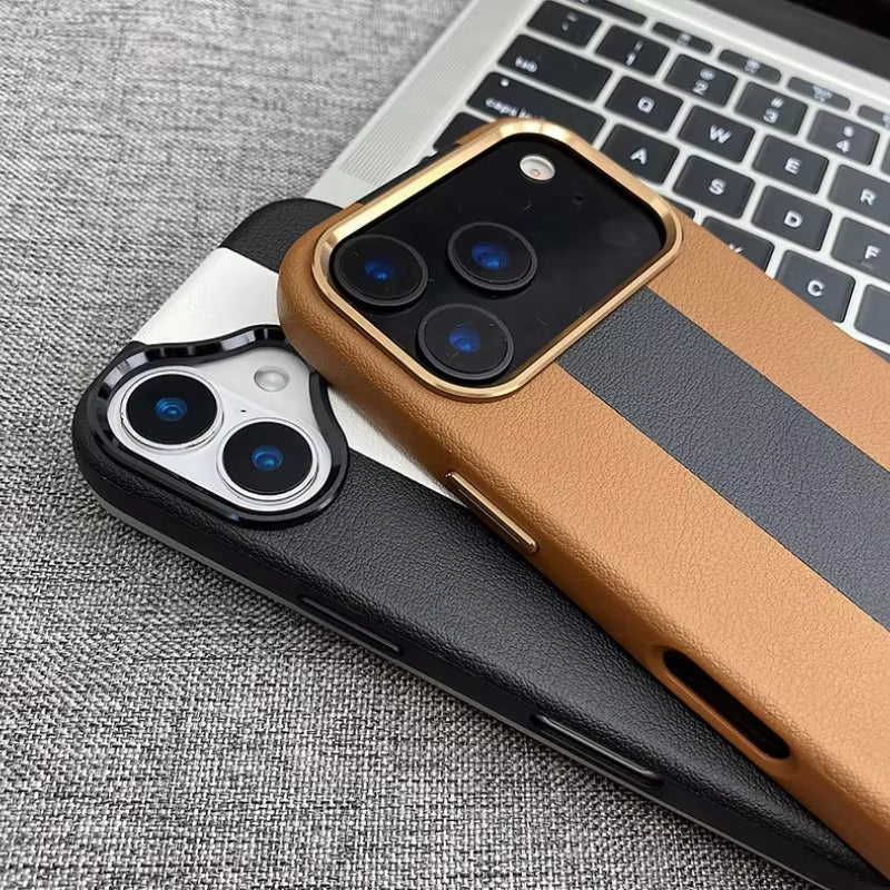 HOCE Splicing Leather Magnetic Case for Iphone 17 Air 16 15 14 13 Pro Max for Magsafe Wireless Charging Shockproof Hard Cover