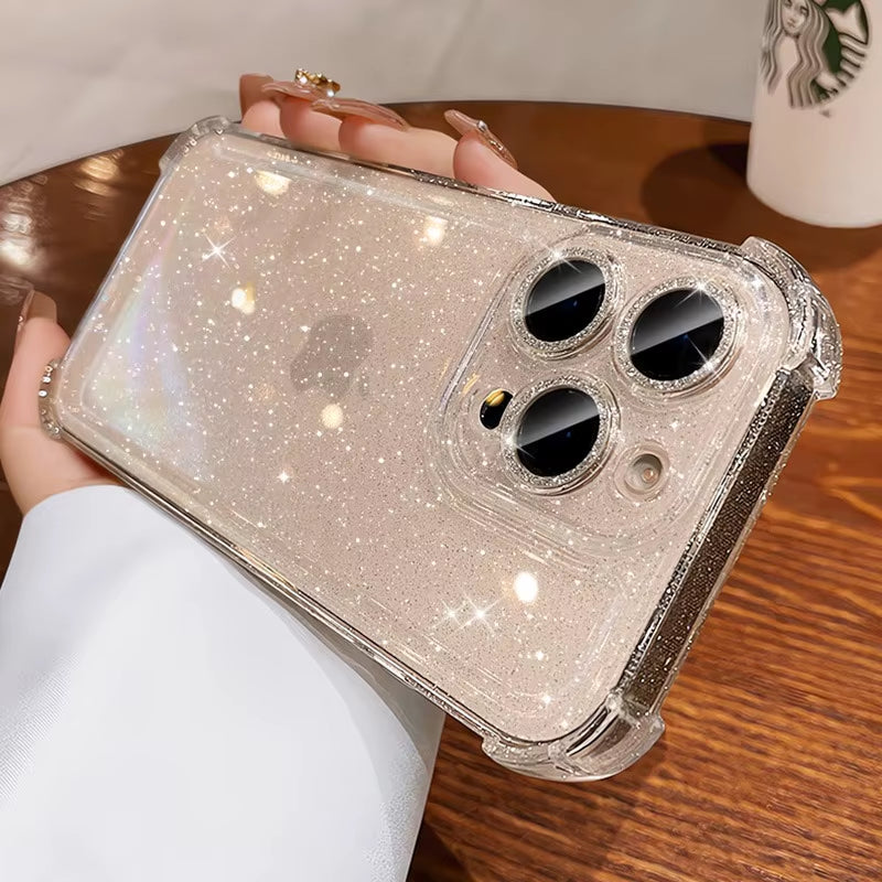 Luxury Glitter Transparent Silicone Case for Iphone 13 12 11 14 15 16 17 Pro Max Air 16 plus Plating Airbag Shockproof TPU Cover
