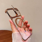 Clear Borderless Case for iPhone 17 Pro Max Air Mag safe Hold Lens Bracket Case for iPhone 14 15 16 Pro Max PC Plating Cover