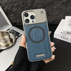 Frameless Metal Magnetic Cover for Iphone 17 Pro Max 16 15 14 plus 13 12 Magsafe Case Wood Grain Leather Thin Hard Shell Bumper