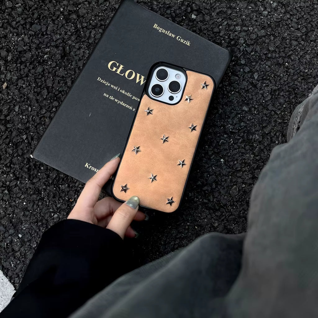 Simple Leather Full Screen Stereoscopic Silver Stars Shockproof Protective Phone Cover Case for Iphone 17