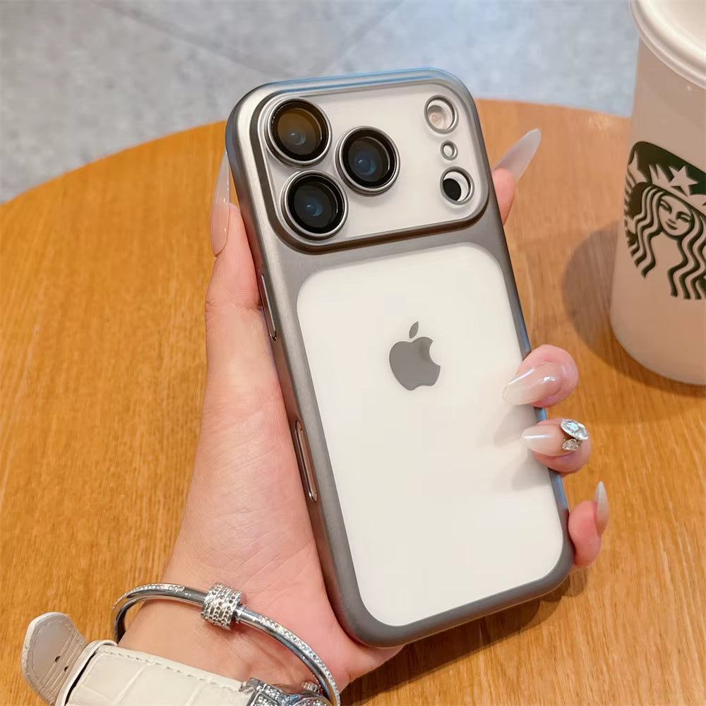 Luxury Frosted Transparent Matte Phone Case for Iphone 17 Pro Max Full Lens Protection Metallic Color Frame Armor Back Cover