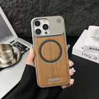 Frameless Metal Magnetic Cover for Iphone 17 Pro Max 16 15 14 plus 13 12 Magsafe Case Wood Grain Leather Thin Hard Shell Bumper