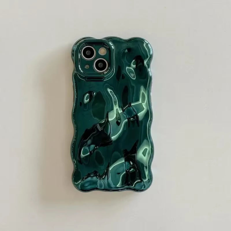 Luxury Plating Wrinkle Wavy Curly Edge Phone Case for Iphone 17 16 15 12 13 14 Pro Max 3D Unevenness Camera Protection Cover