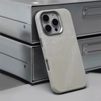 Luxury Alloy Len Frame Fiber Leather Magnetic Case for Iphone 17 16 Pro Max 15 for Magsafe Retro Shockproof Cover Funda