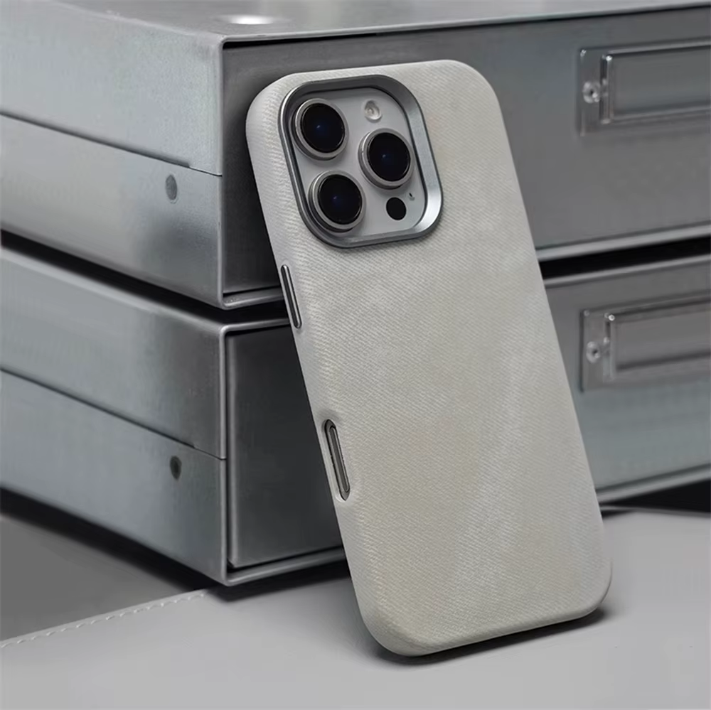 Luxury Alloy Len Frame Fiber Leather Magnetic Case for Iphone 17 16 Pro Max 15 for Magsafe Retro Shockproof Cover Funda
