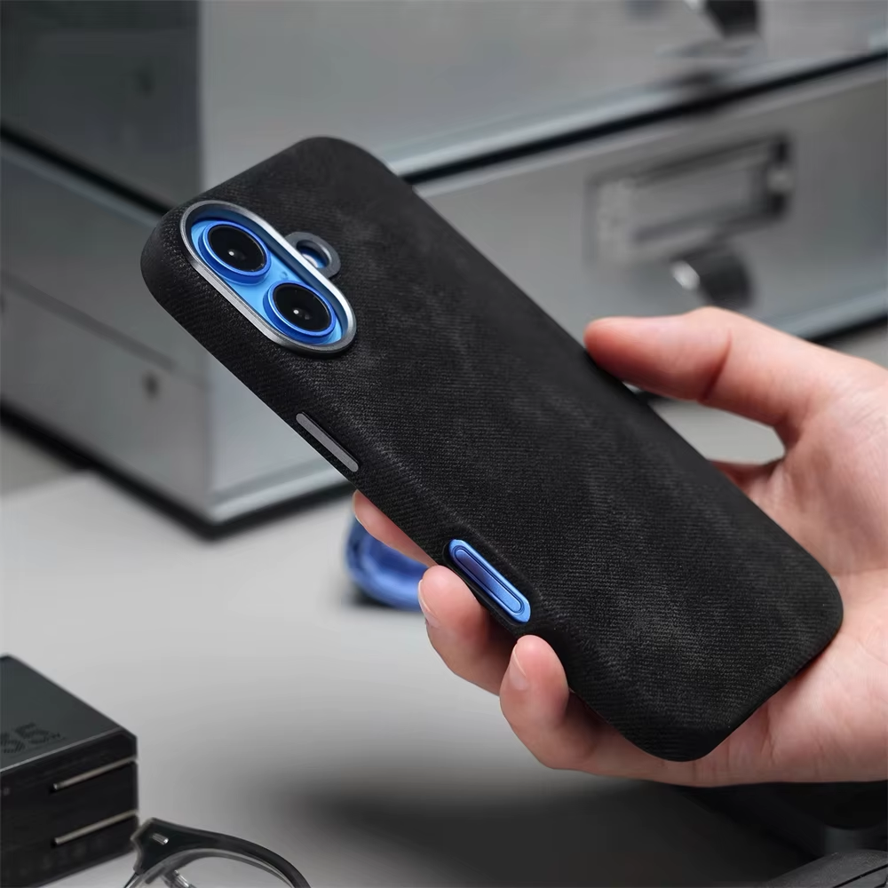 Luxury Alloy Len Frame Fiber Leather Magnetic Case for Iphone 17 16 Pro Max 15 for Magsafe Retro Shockproof Cover Funda