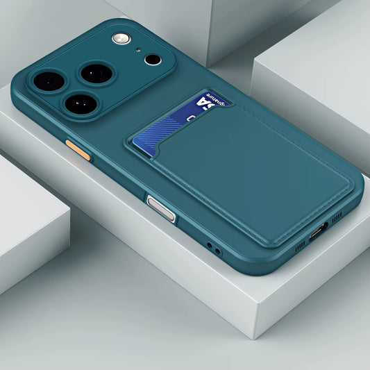 Liquid Silicone Card Slot Cases for Iphone 17 Pro Max Air 13 12 Mini Funda for Iphone 16 Pro Max 14 15 plus 16E Soft Phone Cover