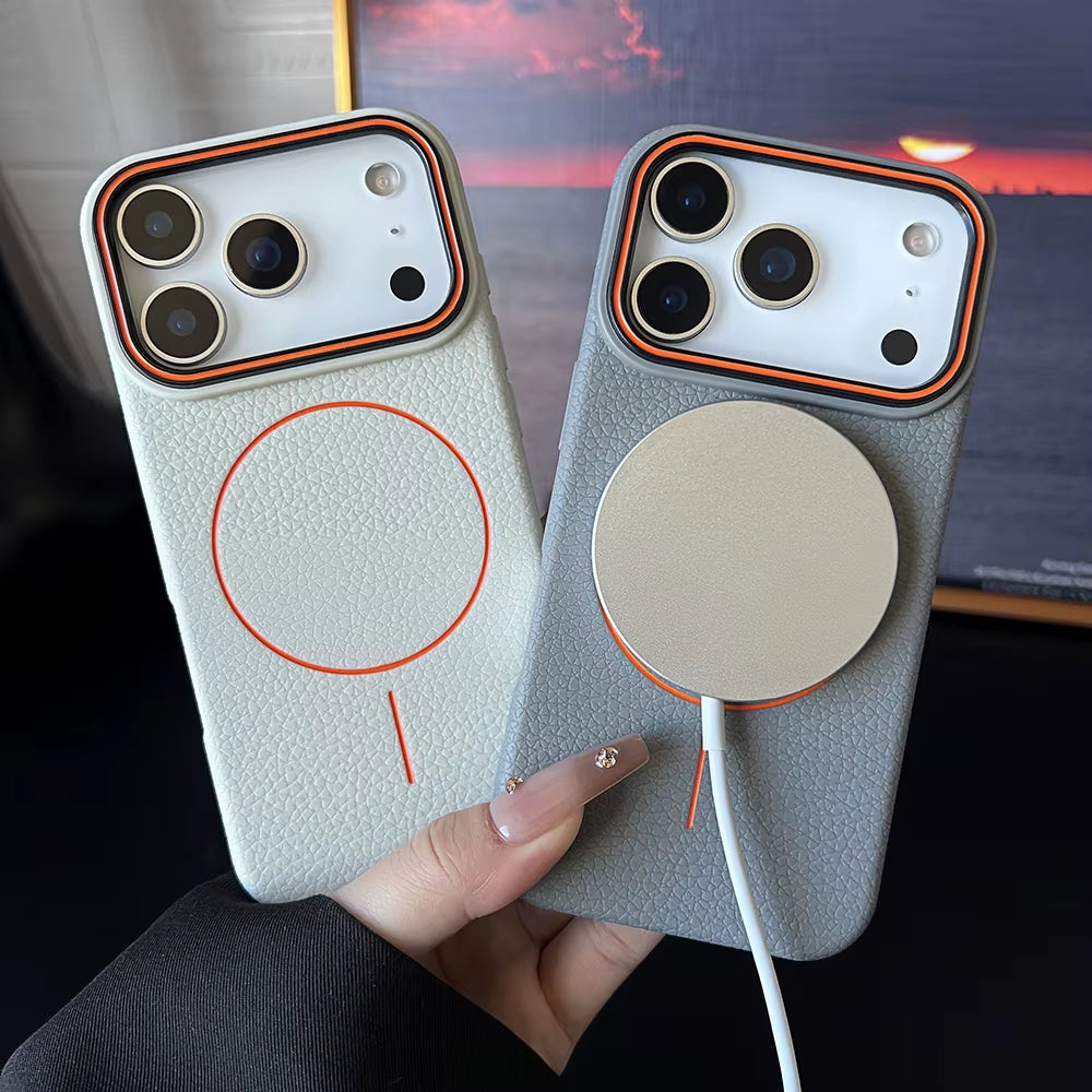 Luxury Leather Texture Magnetic Case for Iphone 17 Air 16 15 14 plus 13 12 11 Pro Max for Magsafe Shockproof Soft TPU Cover