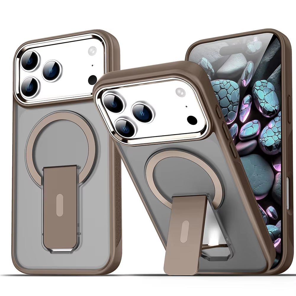 Luxury for Magsafe Phone Case for Iphone 17 Pro Max Air Magnetic Wireless Charge Folding Stand Holder Matte Cover Cases