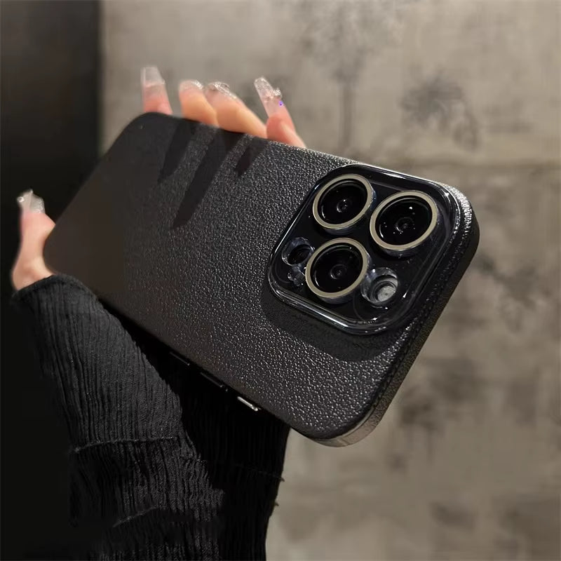 Business PU Leather Glass Camera Protection Case for Iphone 17 Pro Max Air Shockproof Cover for Iphone 13 12 11 14 15 16 Pro Max
