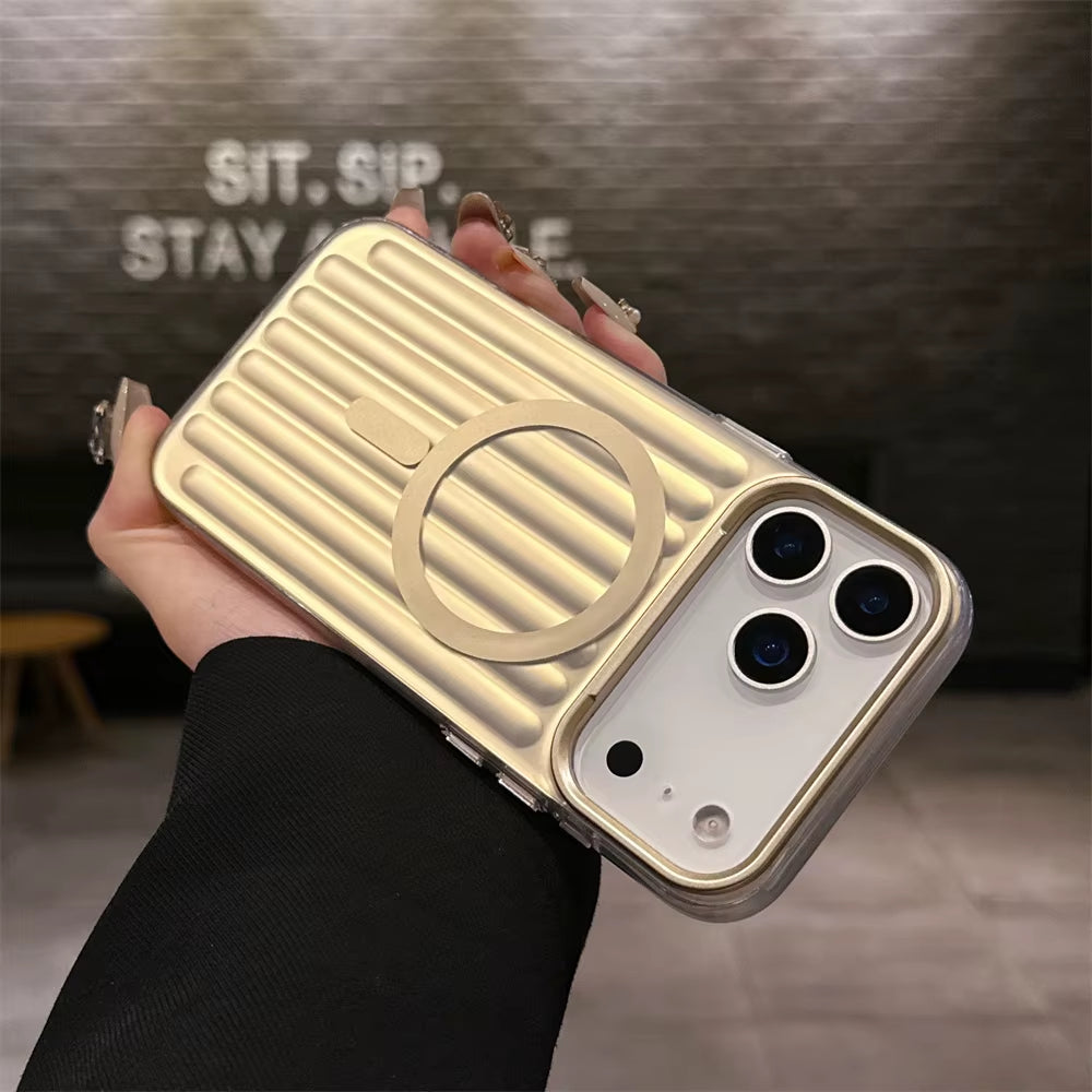 Luxury Corrugated Pattern Magnetic Wireless Charge Case for Iphone 17 for Magsafe Matte Soft Back Cover