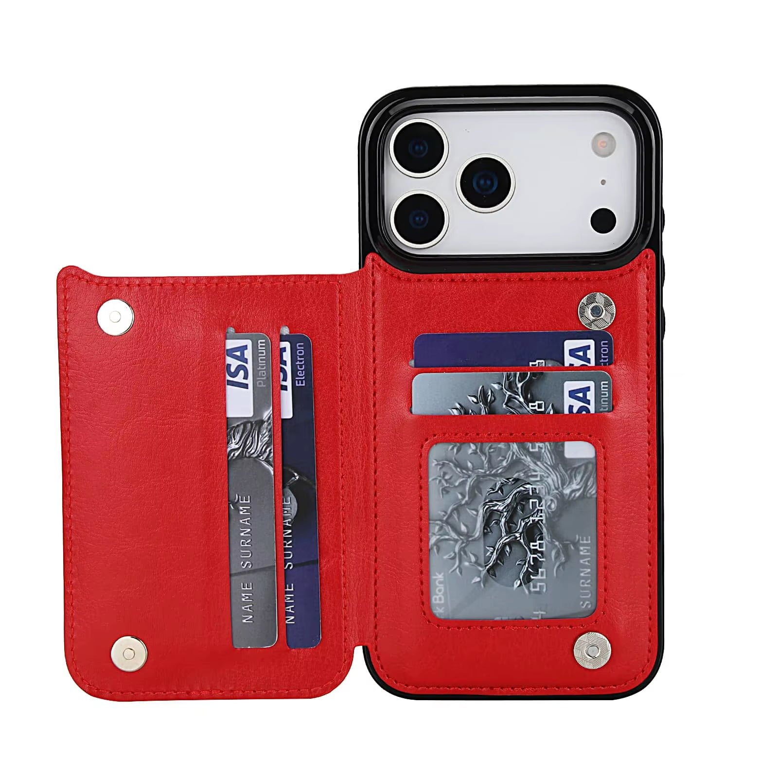 For Iphone 17 Pro Max Air Wallet Case with Card Holder,Pu Faux Leather Kickstand Card Slots Case, Double Magnetic Clasp Cover