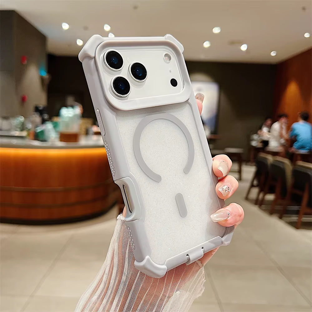 Shockproof Glitter Clear Magnetic Armor Case for Iphone 17 Air 16 15 14 plus 13 11 12 Pro Max for Magsafe Transparent Back Cover