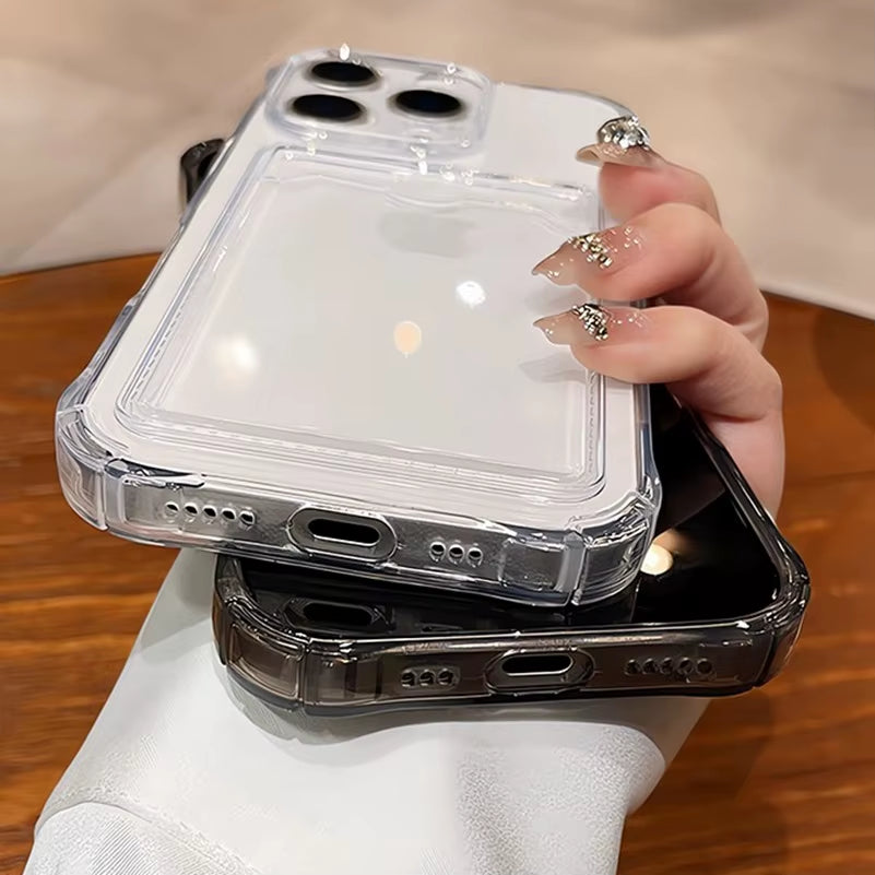 Transparent Wallet Card Slot Case for Iphone 11 12 13 14 15 16 17 Pro Max Air plus Soft Silicone Cover for Iphone Xs Xr Max