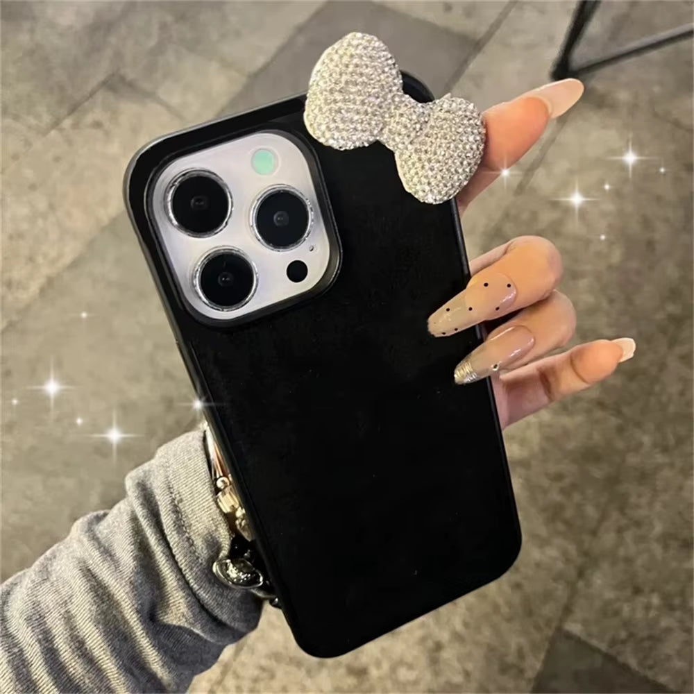Glitter 3D Bowknot Diamand Case for Iphone 16 15 13 12 11 Pro Max 15 plus 13 Mini X XR XS 7 8 SE2 Korean Girl Cute Soft Cover