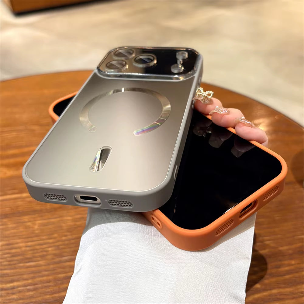 Laser Large Window Camera Matte Glass Protect for Magsafe Case for Iphone 17 16 15 14  Pro Max Magnetic Wireless Charge Cover