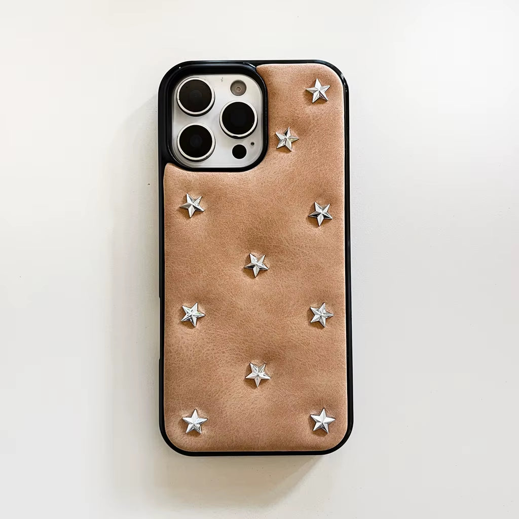 Simple Leather Full Screen Stereoscopic Silver Stars Shockproof Protective Phone Cover Case for Iphone 17