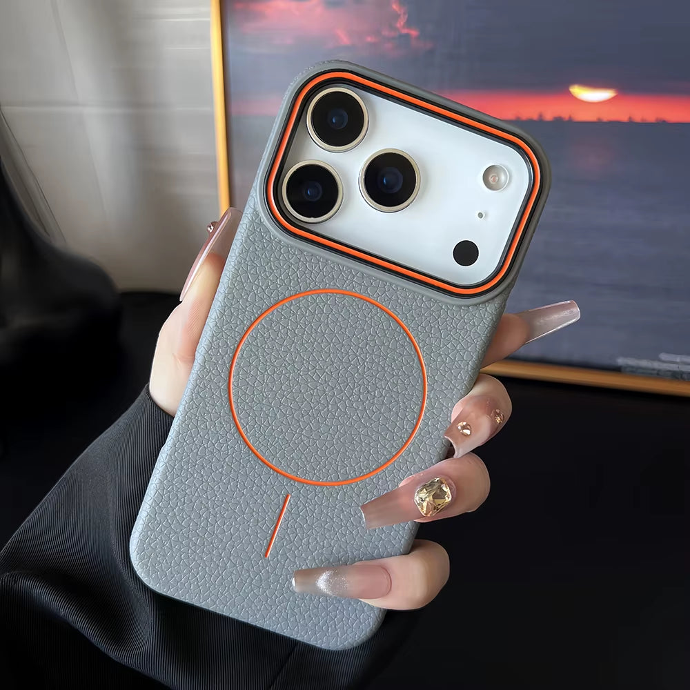 Luxury Leather Texture Magnetic Case for Iphone 17 Air 16 15 14 plus 13 12 11 Pro Max for Magsafe Shockproof Soft TPU Cover