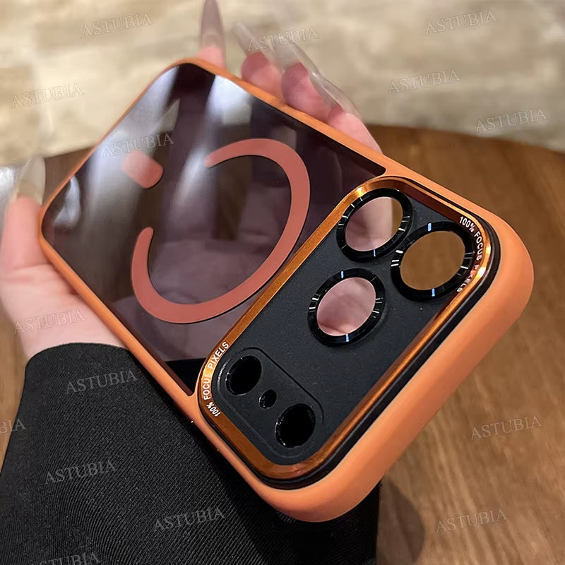 Luxury Magnetic Metal Lens Bumper Protection Case for Iphone 17 Air 16 15 14 13 12 11 Pro Max plus Magsafe Acrylic Clear Cover