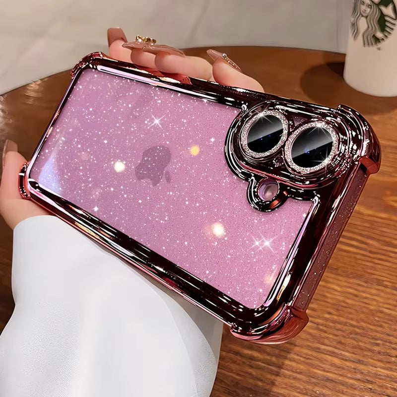 Luxury Glitter Transparent Silicone Case for Iphone 13 12 11 14 15 16 17 Pro Max Air 16 plus Plating Airbag Shockproof TPU Cover