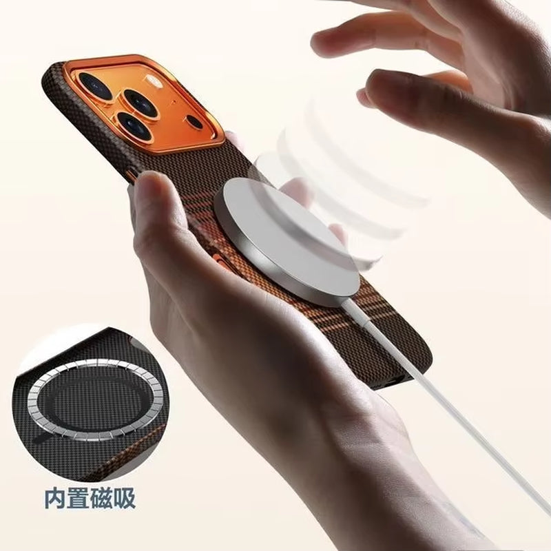 Senior Alloy Lens Magsafe Bumper Case for Iphone 17 Pro 17Pro Max 16 16 Pro Magnetic Weaving Texture Wireless Charge Matte Cover