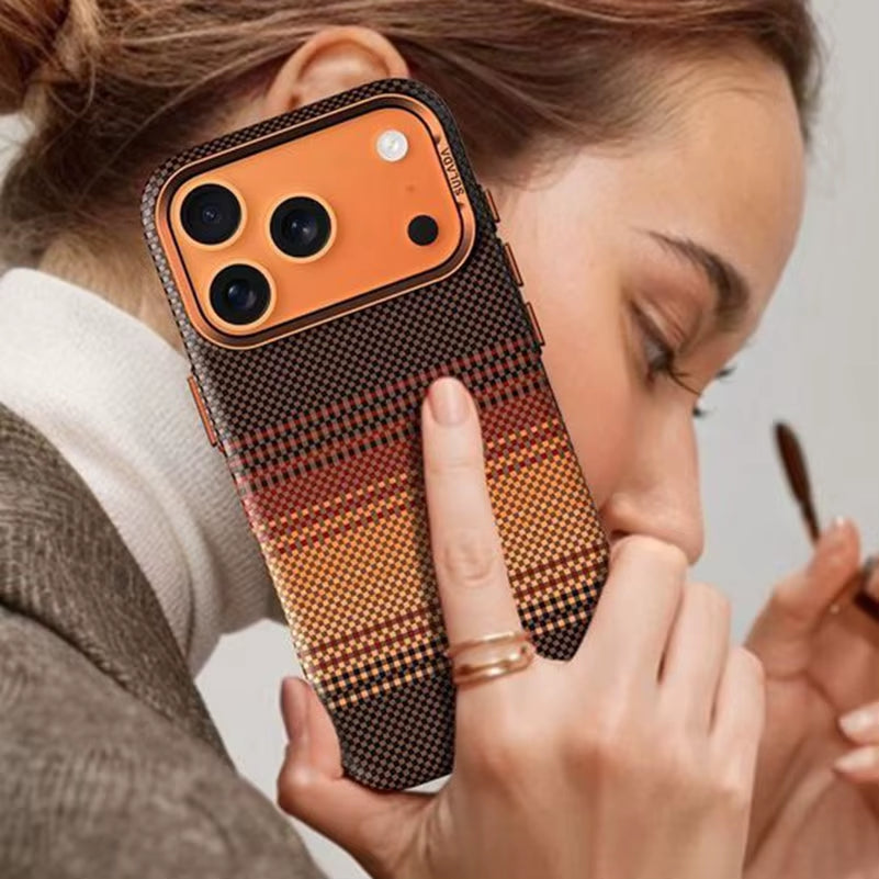 Senior Alloy Lens Magsafe Bumper Case for Iphone 17 Pro 17Pro Max 16 16 Pro Magnetic Weaving Texture Wireless Charge Matte Cover