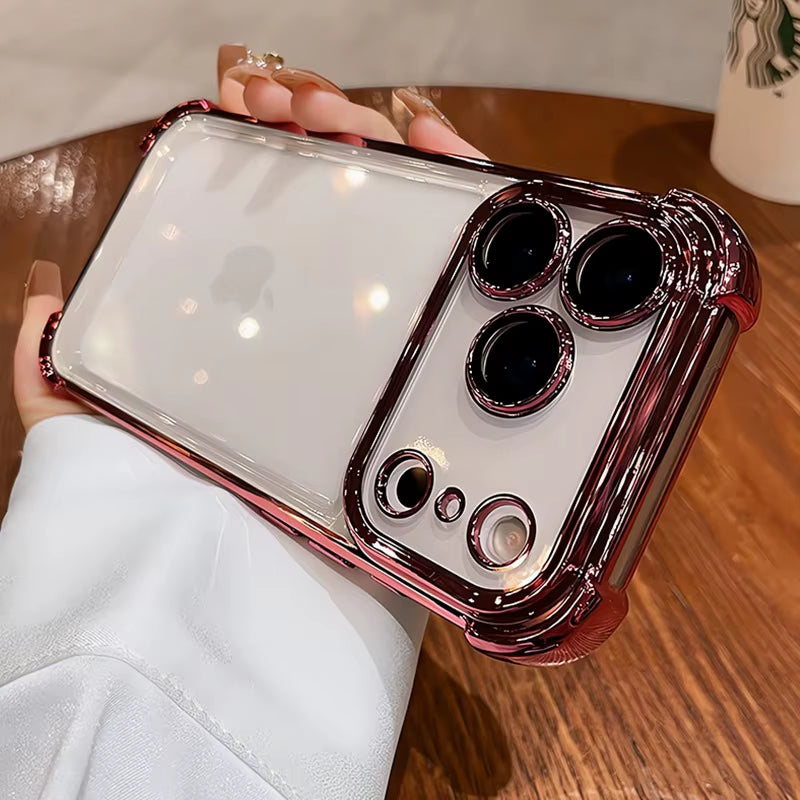 Luxury Electroplate Shockproof Transparent Phone Case for Iphone 11 12 13 14 15 16 17 Pro Max plus Air Clear Bumper Cases Cover