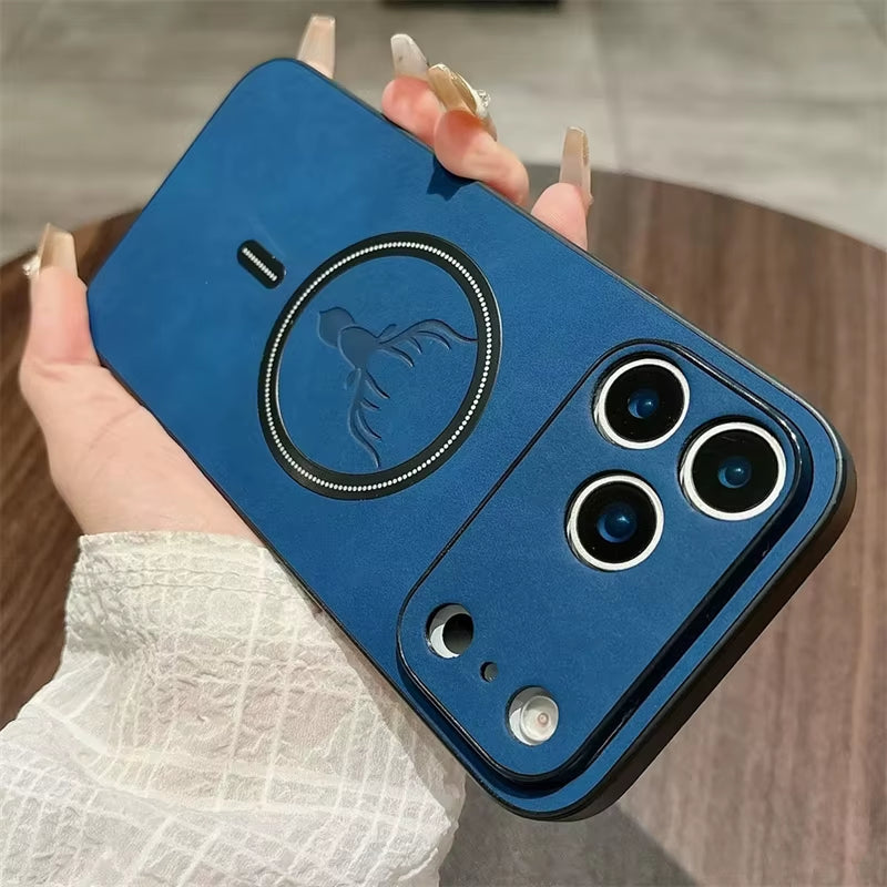 For Magsafe Leather Deer Shockproof Phone Cases for Iphone 17 plus Air Magnetic Wireless Charge Cover