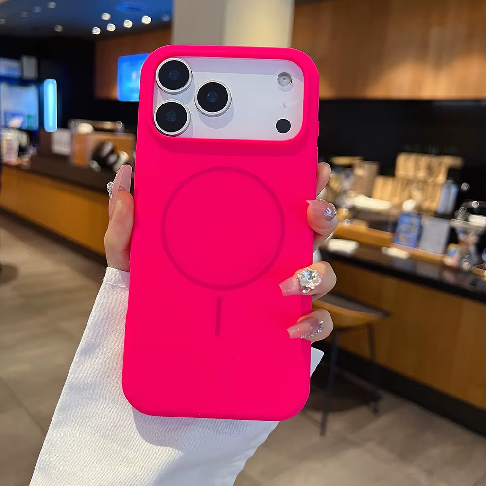Luxury Fluorescence Bright Color Silicone Phone Case for iPhone 17 Air 16 15 Pro Max plus Mag safe Magnetic Soft Cover