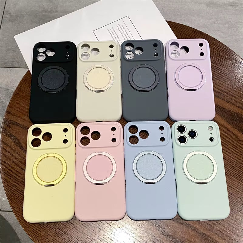 Luxury Liquid Silicone Solid Color Bracket Magnetic Phone Case for Iphone 17 Air 16 15 14 plus 13 12 Pro Max Shockproof Cover