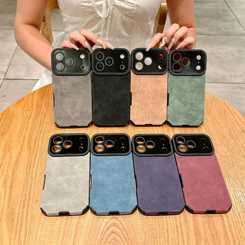 Luxury Leather Lambskin Shockproof Phone Case for Iphone 17 16 Pro Max 17Air 15 14 plus 13 12 11 XS Max X XR 7 8 SE2 Matte Cover