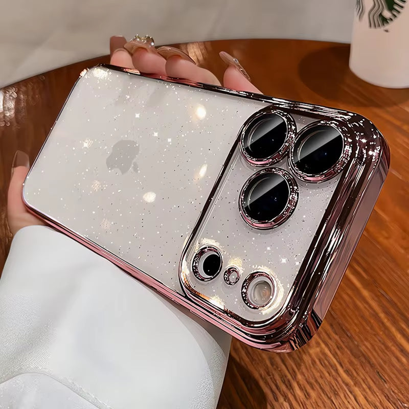 Ultra Thin Slim Transparent Glitter PC Case for Iphone 17 16 15 14 13 12 11 Pro Max plus 17 Air Clear Camera Protector New Cover