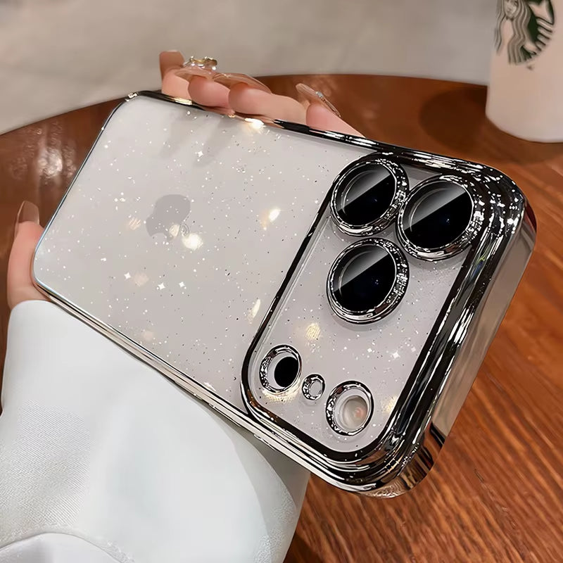 Ultra Thin Slim Transparent Glitter PC Case for Iphone 17 16 15 14 13 12 11 Pro Max plus 17 Air Clear Camera Protector New Cover