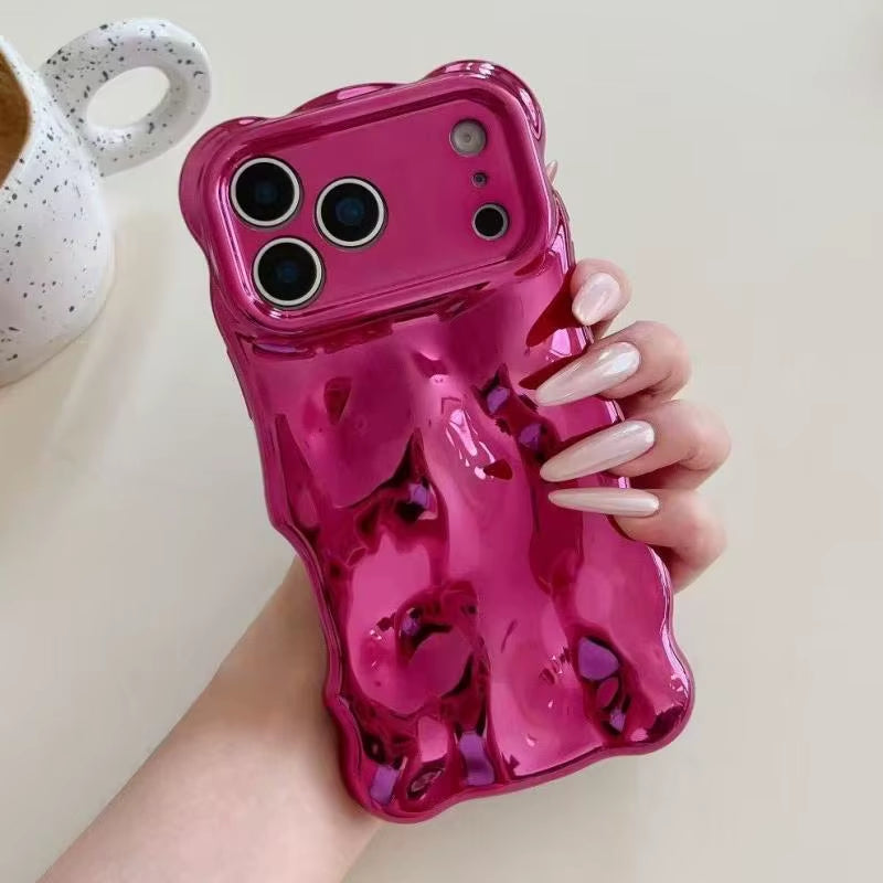 Luxury Plating Wrinkle Wavy Curly Edge Phone Case for Iphone 17 16 15 12 13 14 Pro Max 3D Unevenness Camera Protection Cover