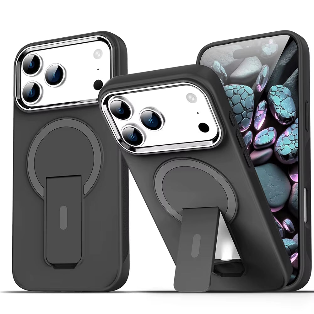 Luxury for Magsafe Phone Case for Iphone 17 Pro Max Air Magnetic Wireless Charge Folding Stand Holder Matte Cover Cases