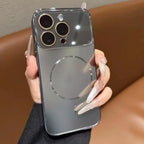 Luxury Large Window for Magsafe Case for Iphone 17 16 15 14 Pro Max Plating Magnectic Wireless Charging Glass Lens Protect Cover