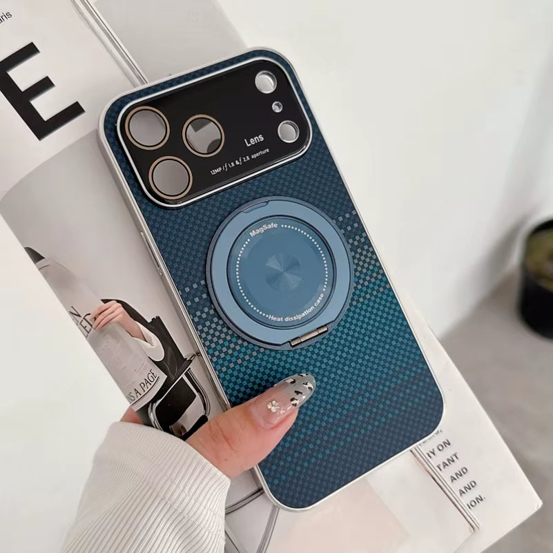 For Iphone 17 Pro Max Magsafe Case for Iphone 16 15 14 Pro Max 360 Rotate Magnetic Stand Holder Soft Carbon Fiber Magnetic Cover