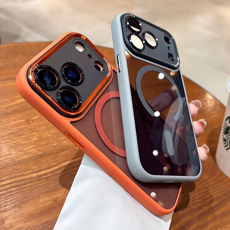 Luxury Magnetic Metal Lens Bumper Protection Case for Iphone 17 Air 16 15 14 13 12 11 Pro Max plus Magsafe Acrylic Clear Cover
