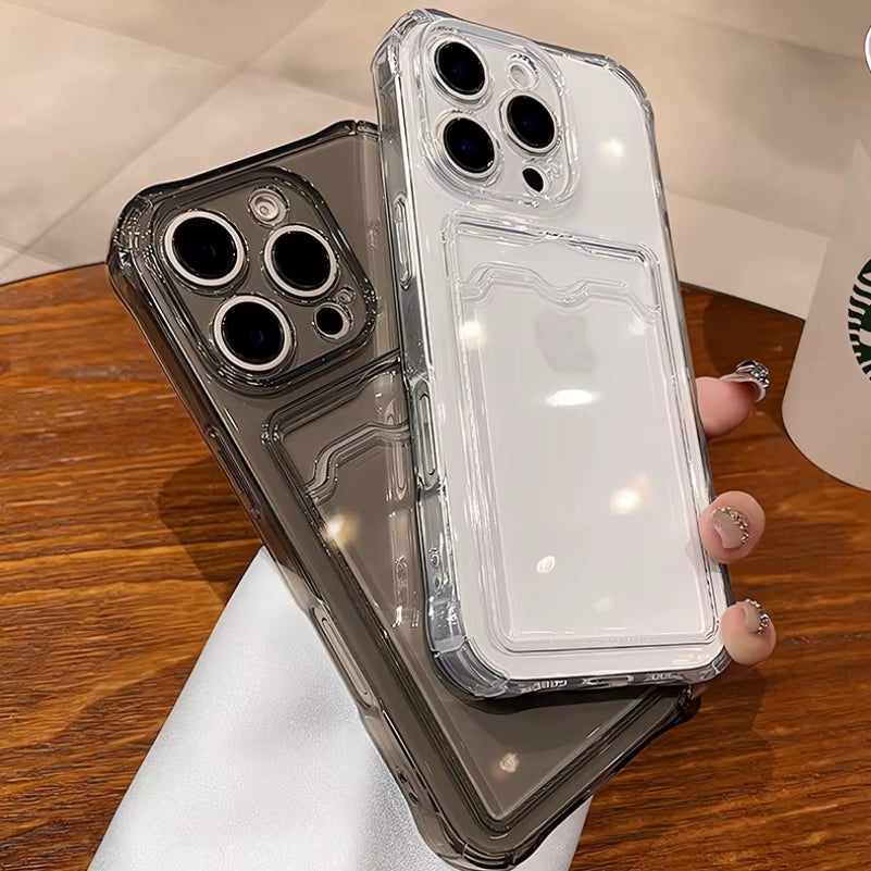 Transparent Wallet Card Slot Case for Iphone 11 12 13 14 15 16 17 Pro Max Air plus Soft Silicone Cover for Iphone Xs Xr Max