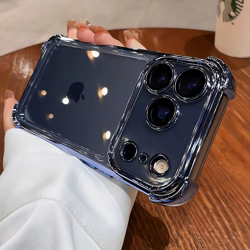 Luxury Electroplate Shockproof Transparent Phone Case for Iphone 11 12 13 14 15 16 17 Pro Max plus Air Clear Bumper Cases Cover