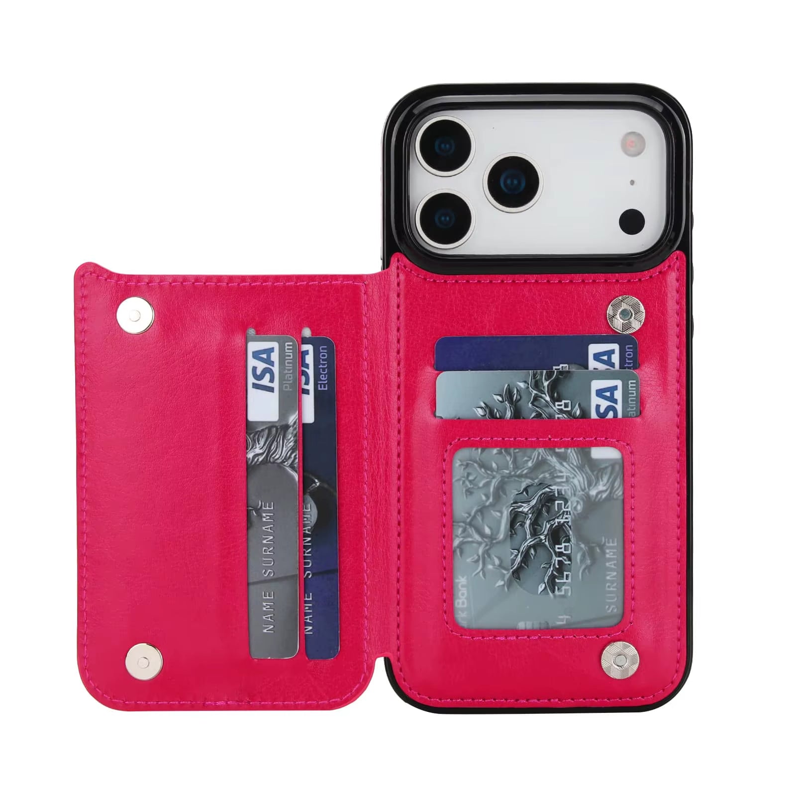 For Iphone 17 Pro Max Air Wallet Case with Card Holder,Pu Faux Leather Kickstand Card Slots Case, Double Magnetic Clasp Cover