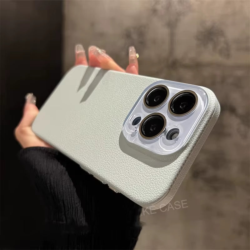 Business PU Leather Glass Camera Protection Case for Iphone 17 Pro Max Air Shockproof Cover for Iphone 13 12 11 14 15 16 Pro Max