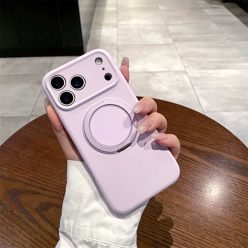 Luxury Liquid Silicone Solid Color Bracket Magnetic Phone Case for Iphone 17 Air 16 15 14 plus 13 12 Pro Max Shockproof Cover